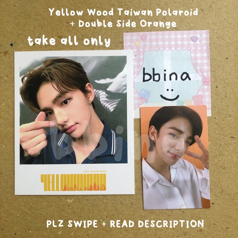 [BOOKED] Stray Kids Hyunjin Yellow Wood Taiwan Polaroid & Double Side Orange Go Live PC
