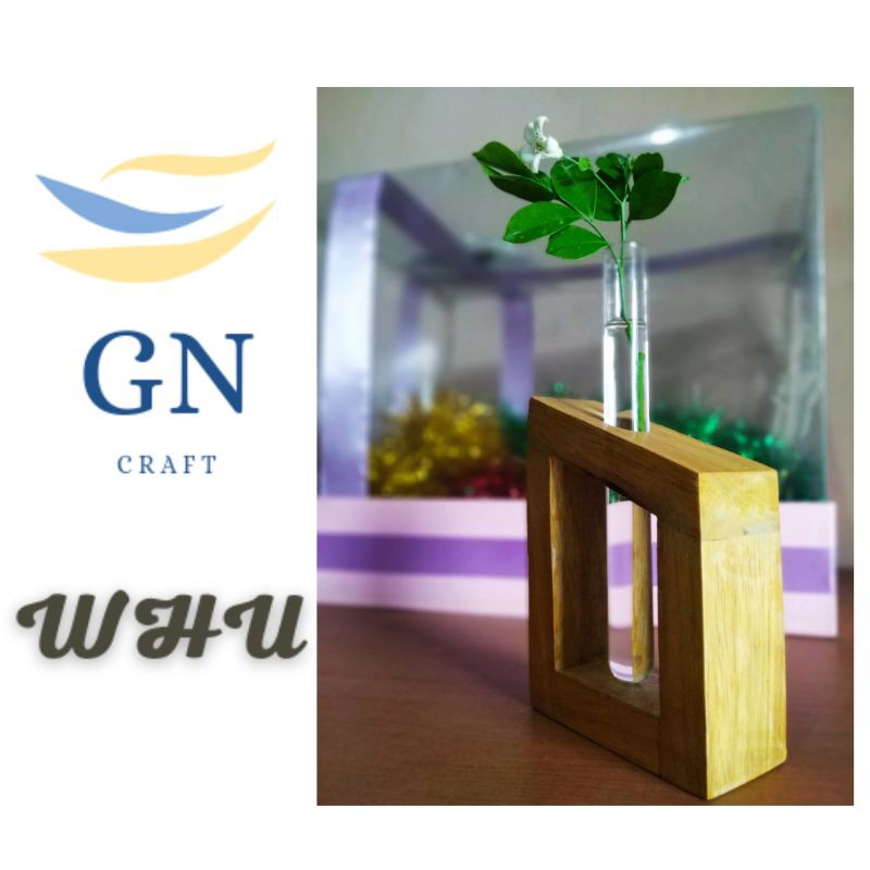 Hiasan tanaman hidroponik kayu pot kaca tabung reaksi untuk dekorasi rumah dan kantor