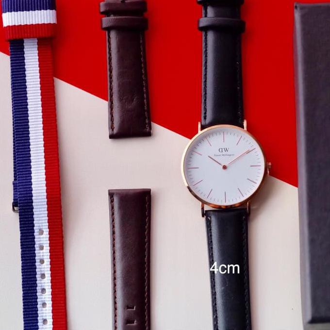 Jam Tangan Wanita Pria DW Daniel Wellington Super Tali Kulit Full Set