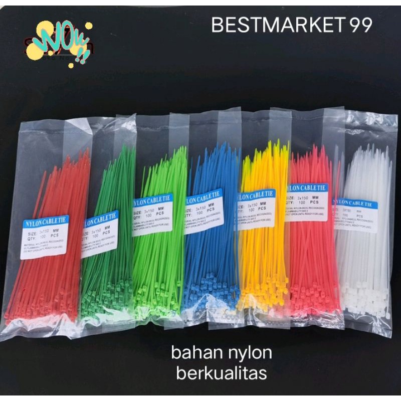 Kabel Ties 2,5x150 (panjang 15cm) Nylon Best Quality warna warni. bisa pilih warna.