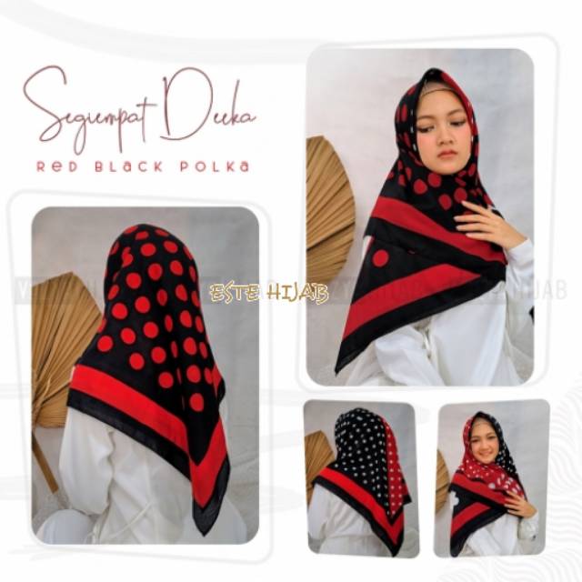 COD - Jilbab Segiempat Deeka Red Black Polka Hijab Voal Motif Polkadot White & Red