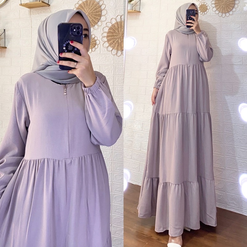 Gamis Polos Bella, Bahan Crinkle airflow Premium Dailydress