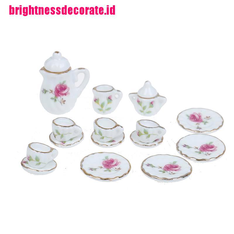 BrightID 15Pcs 1:12 Dollhouse miniature tableware porcelain ceramic coffee tea cups set