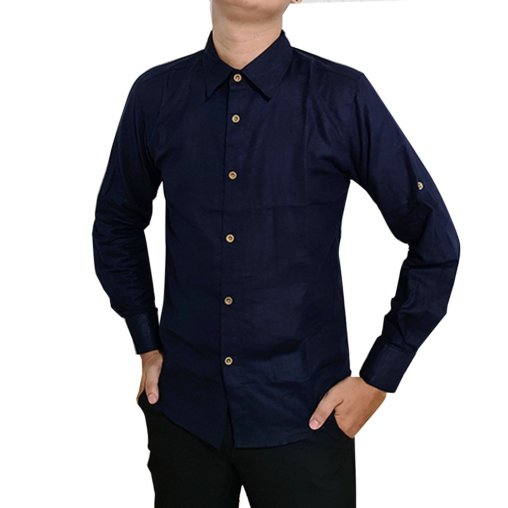 MYSTERICOUS Kemeja Pria Panjang Formal Kasual Linen EURO HIGH CLASS 100% - Navy