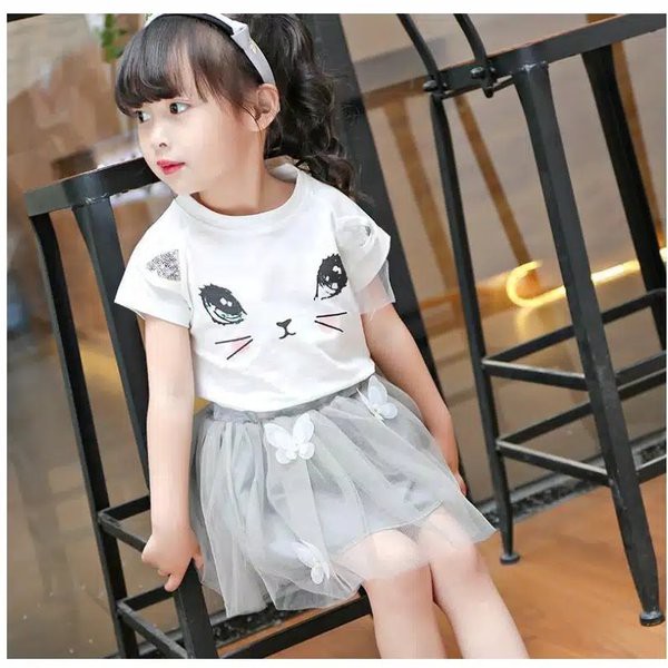 Termurah baju import anak perempuan 1 2 3 4 5 6 tahun - Setelan rok tutu anak impor lucu - Set kids