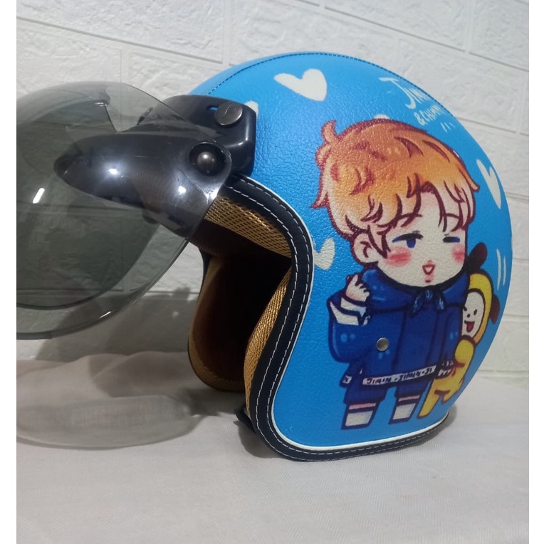 PROMO HELM BOGO DEWASA MODEL JIMIN BTS - HELM RETRO MODEL BOGO DEWASA SUDAH TERMASUK KACA HELM - HEL