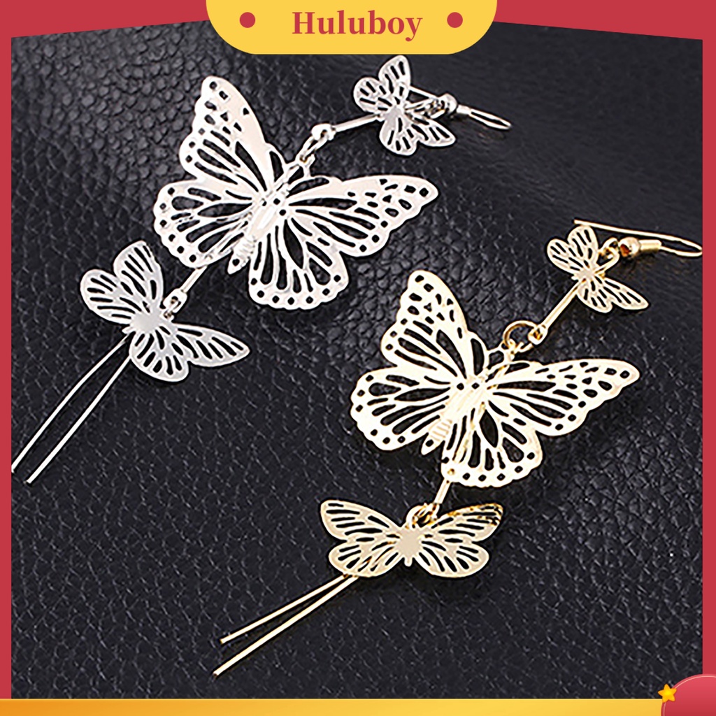 Hu Hu Hu Hu Hu Alat Bantu Pasang Kacamata♡ 1 Pasang Anting Rumbai Panjang Desain Butterfly Bahan Alloy Untuk Anniversary