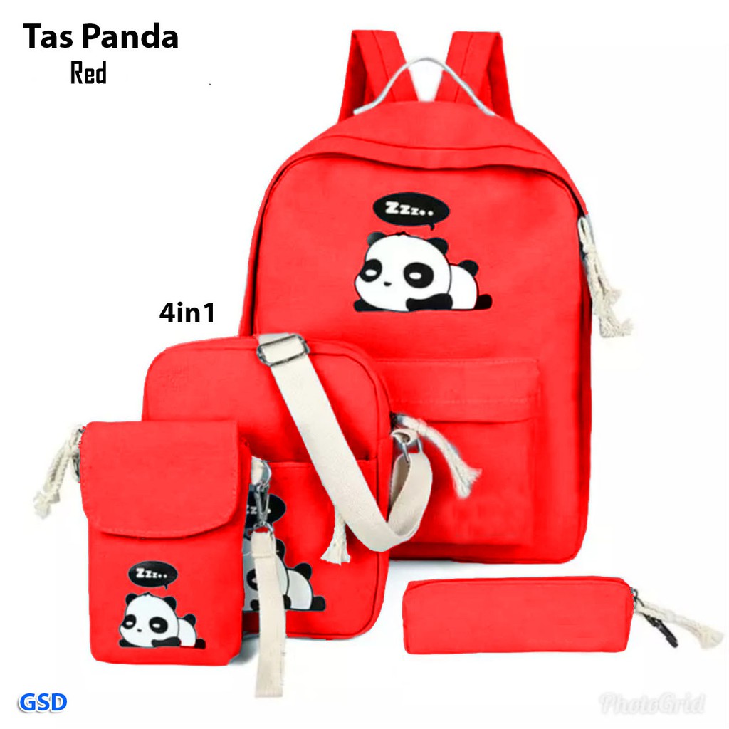 tas panda 4in1/tas ransel,tas selempang,dompet/cluth/kotak pensil/tas backpack/paket tas murah 4in1