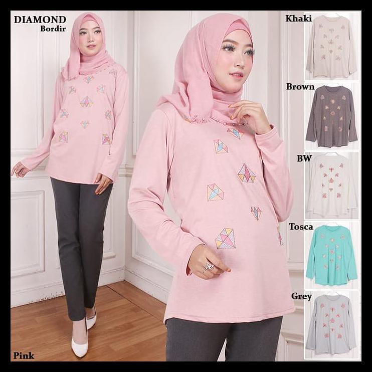 Baju Atasan Blouse Muslim Fashion Wanita Diamond Bordir
