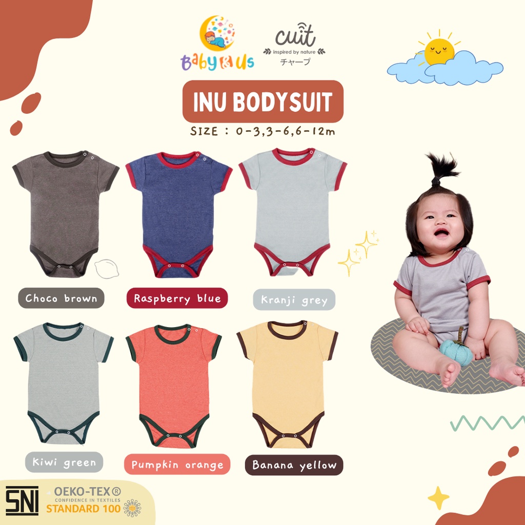 Cuit Babywear Inu Bodysuit Polos Lucu Bayi Unisex Furutsu Series - 0-3 3-6 6-12 bulan