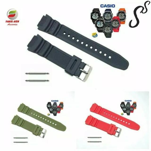 Strap tali jam tangan CASIO W-S210 RUBBER STRAP TALI JAM CASIO W-S210 FREE PEN