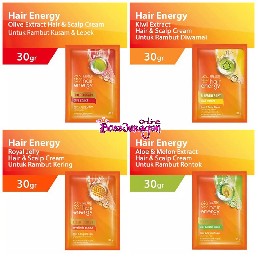 (BOSS) (1PC 30GR SACHET) Makarizo Hair Energy Fibertherapy Hair &amp; Scalp Creambath 30GR