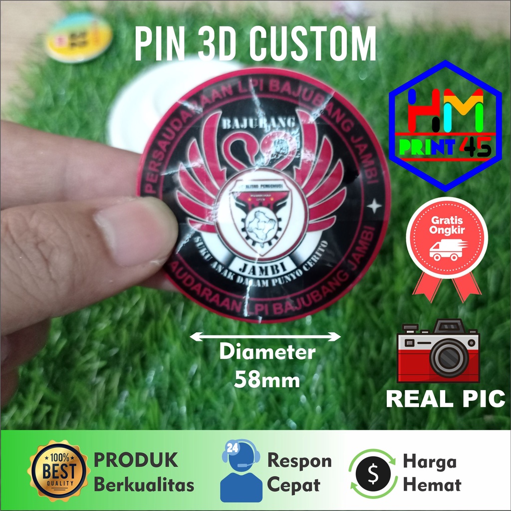 CETAK PIN PENITI CUSTOM 3D 58mm