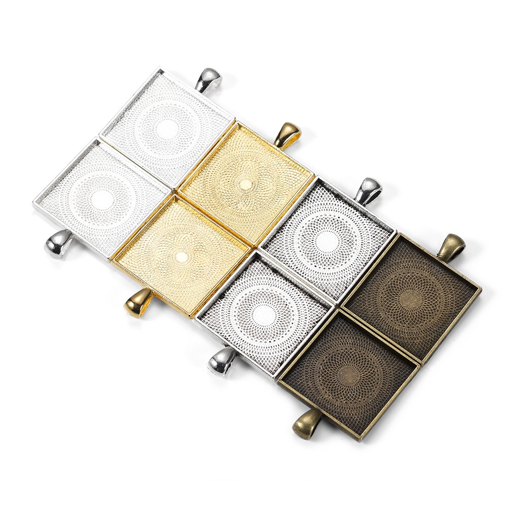 5pcs/lot Zinc alloy silver plated square pendant frame tray untuk perlengkapan pembuatan perhiasan DIY