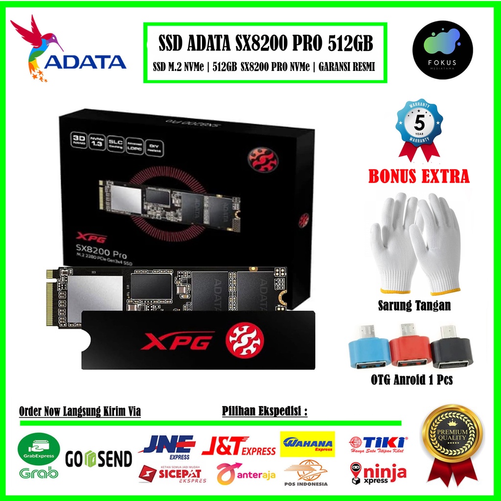 SSD ADATA XPG SX8200 PRO 512GB M.2 Nvme 2280 PCIe Gen3x4 - 001