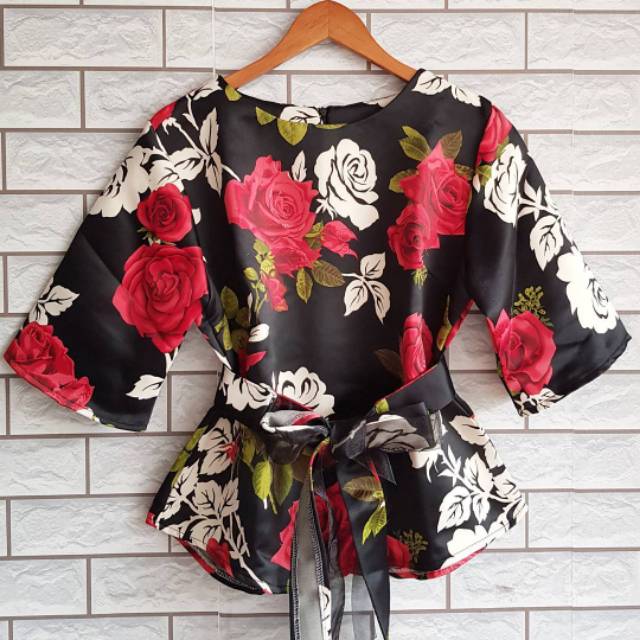 Atasan blouse black out bunga batik mawar