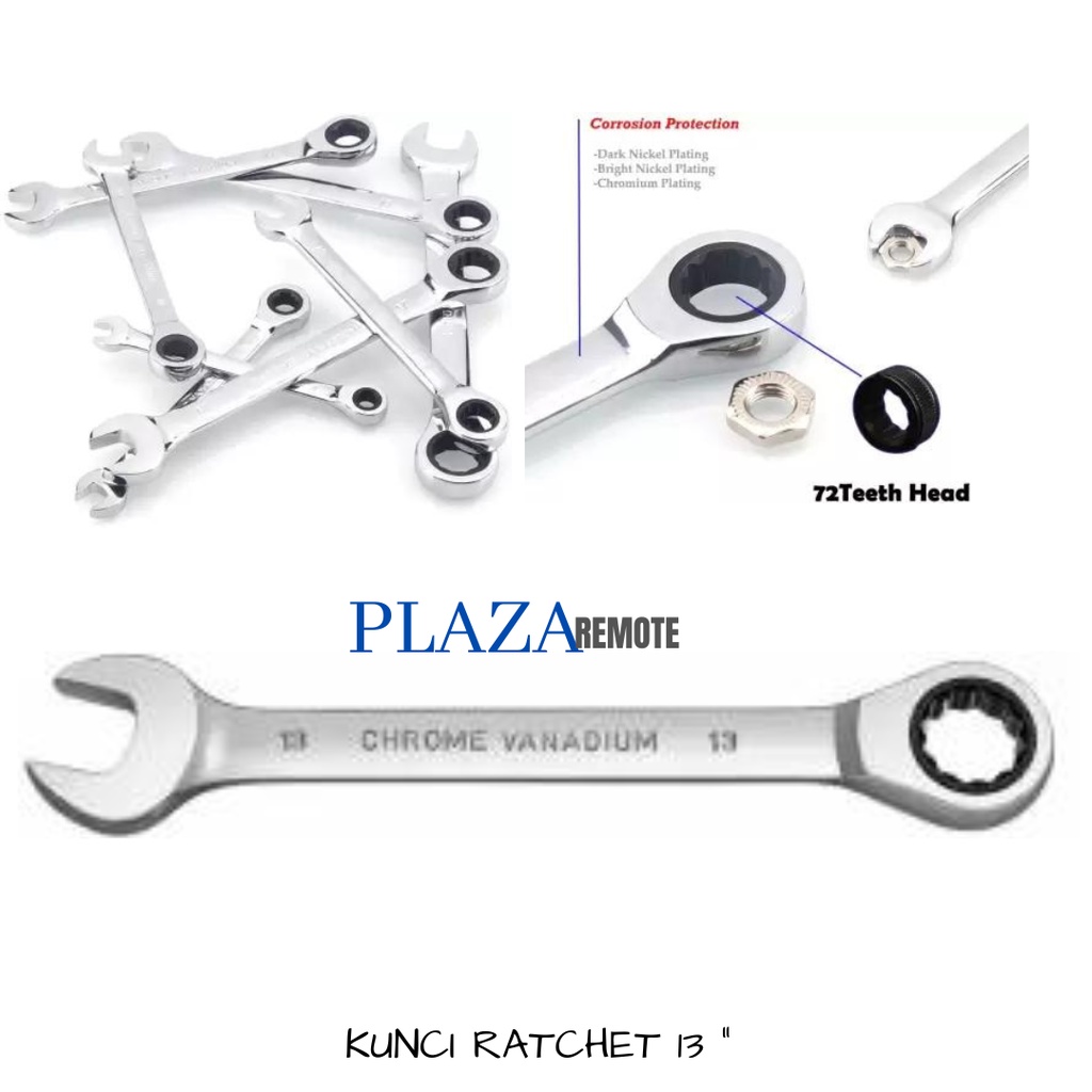 KUNCI RING PAS RATCHET 2IN1 BOLAK BALIK PANJANG 13 MM