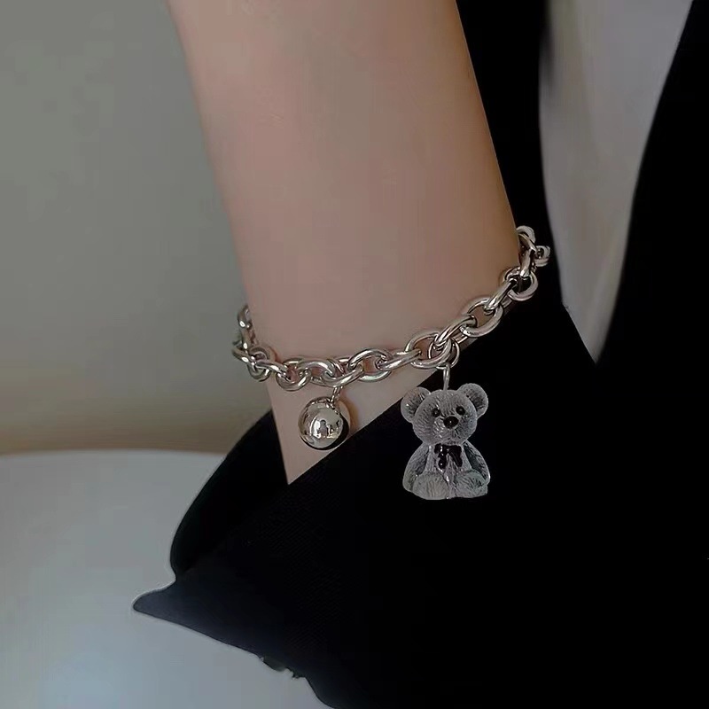 Gelang Rantai Liontin Beruang Bahan Akrilik Transparan Gaya Punk Korea Untuk Wanita