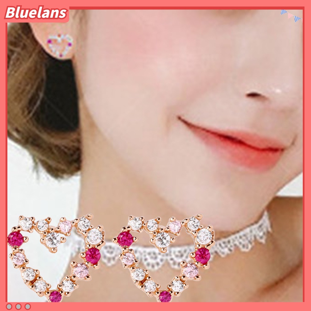 Bluelans Women Flower Circle Heart Waterdrop Faux Pearl Rhinestone Inlaid Stud Earrings