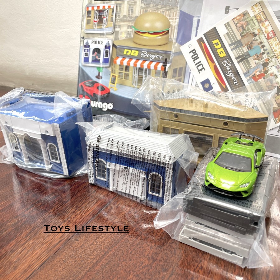 Bburago Street Fire City Deluxe Set Diecast Police Station And Food