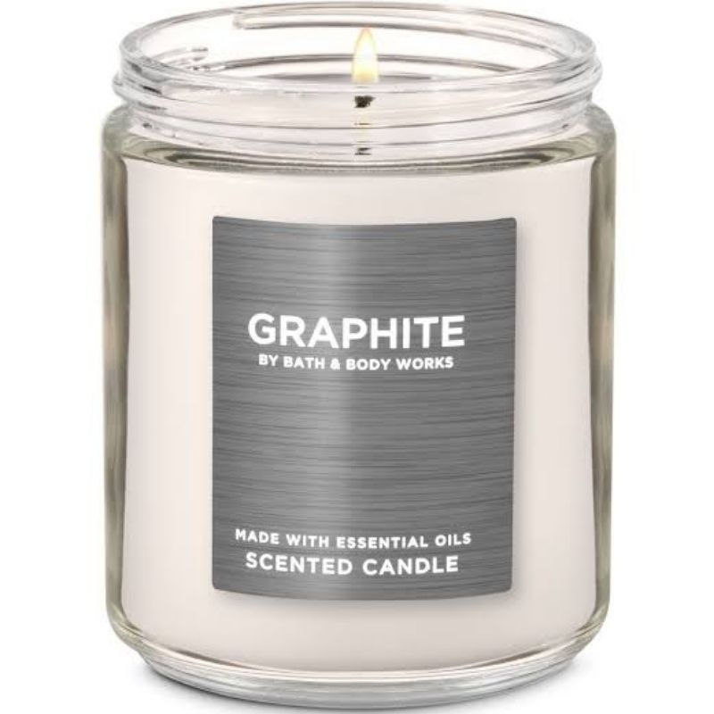 BATH &amp; BODY WORKS BBW MEN'S COLLECTION GRAPHITE MADE WITH ESSENTIAL OILS WHITE BARN 1 SINGLE WICK SCENTED CANDLE 198 G PENGHARUM RUANGAN