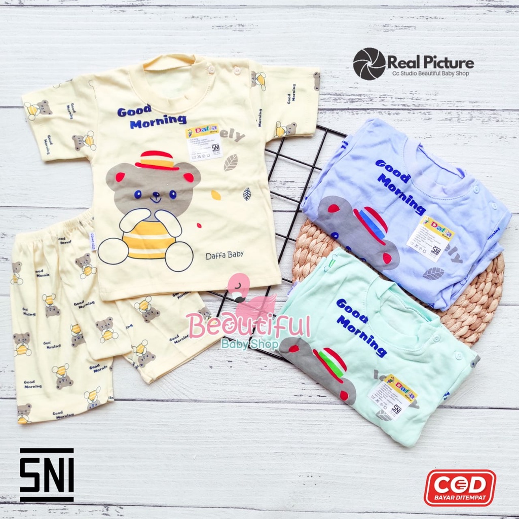 PREMIUM Setelan Baju Bayi Lengan Pendek Celana Pendek SNI / Kaos Oblong Bayi / Setelan Harian Bayi Merk Daffa / Baby.ou