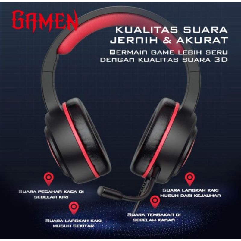 Headset Headphone Earphone GAMEN GH100 Black 3D Original