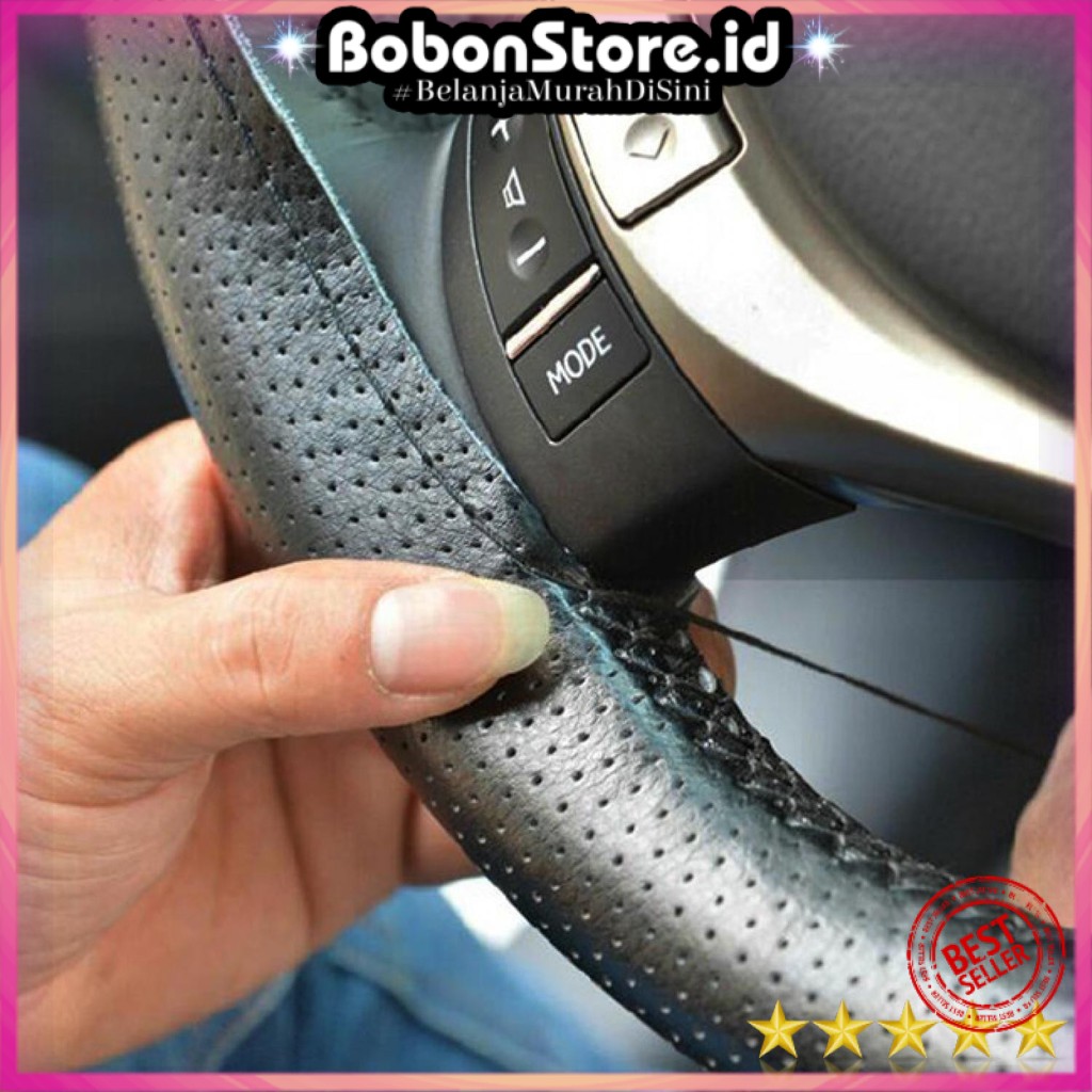 Cover Stir/Sarung Stir Bahan Kulit dengan Benang Jahit untuk Mobil