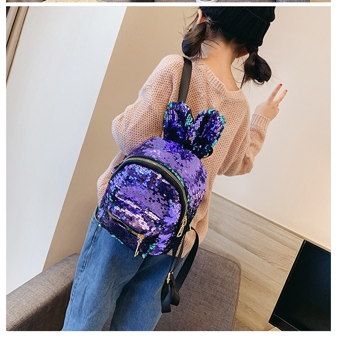 Retaily RY1389 Tas Ransel Anak Kelinci Glitter Backpack Sequin Rabbit Fashion