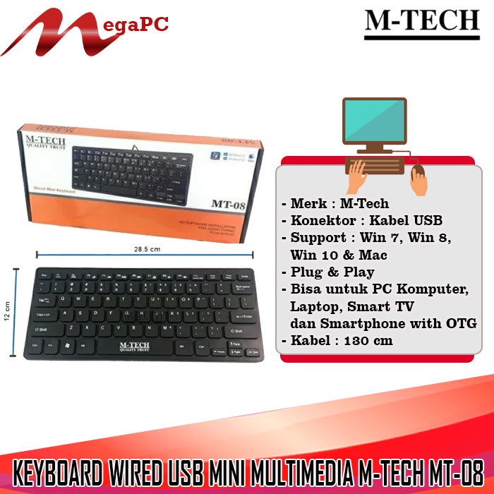 Keyboard Wired USB Mini Multimedia M-Tech MT-08