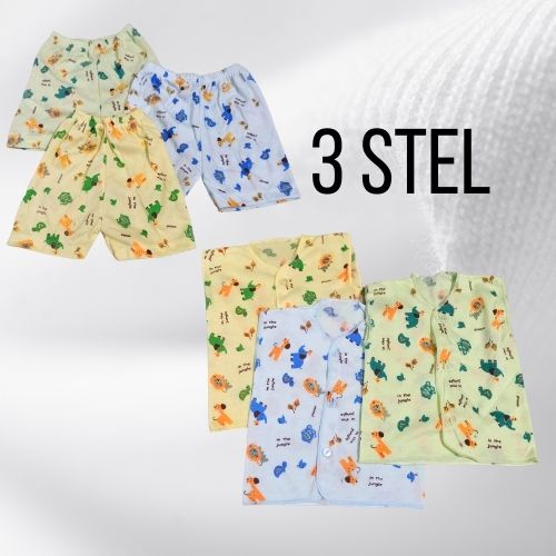 [3 Stel] Pakaian Bayi Newborn Baju Pendek + Celana Pendek