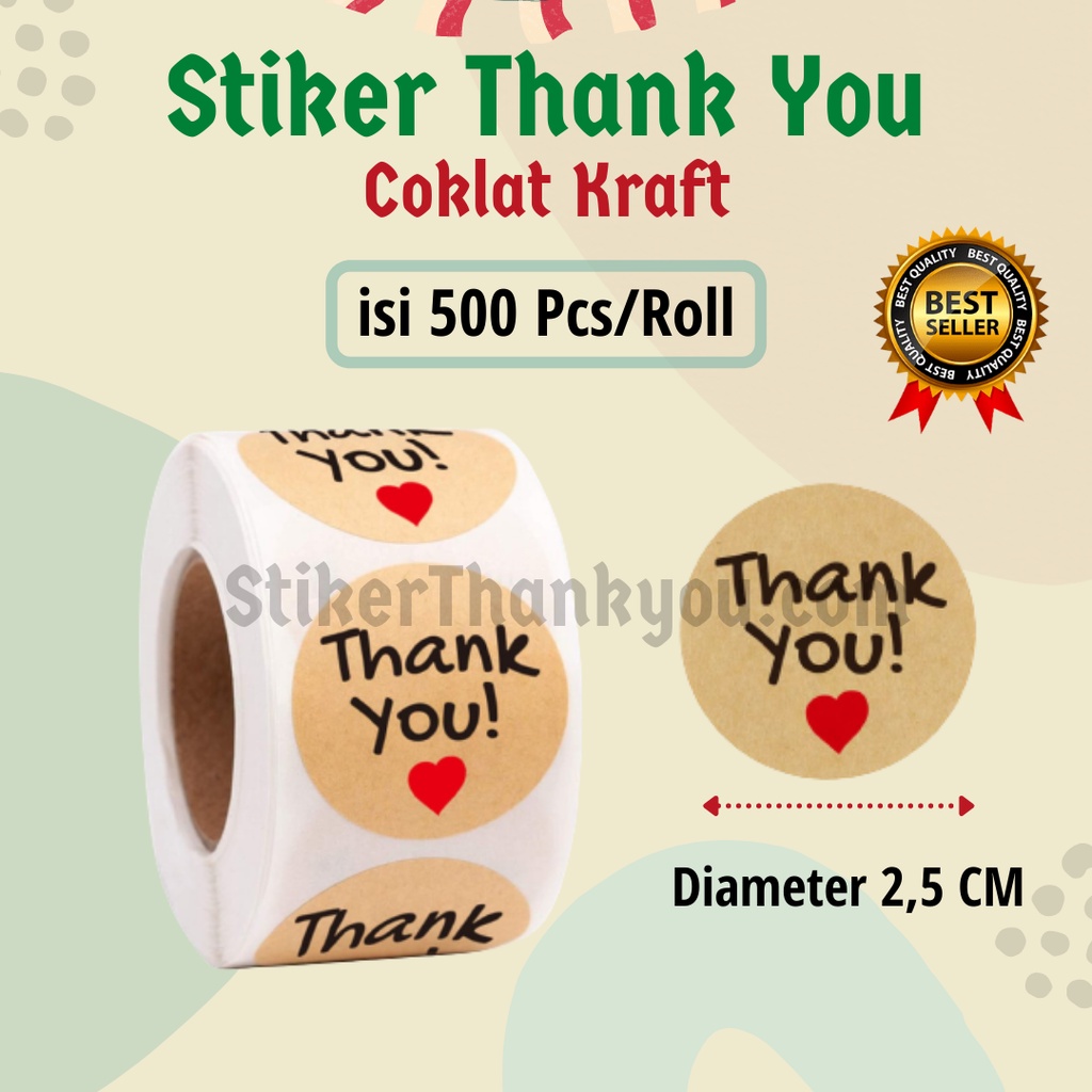 Jual 1 Roll Stiker Thank You Label Ucapan Terima Kasih Kraft Coklat 500 Pcs Indonesiashopee