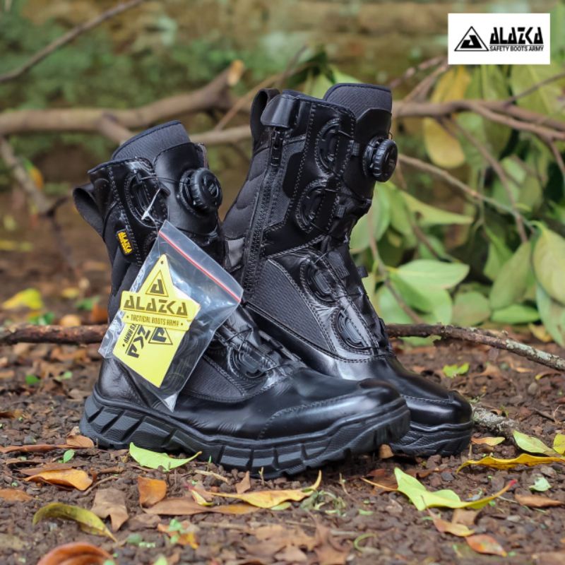 SEPATU PDL TALI PUTAR PAKAI SLETING BAHAN KULIT SAPI ASLI MERK ALAZKA SEPATU PDL DINAS LAPANGAN TNI POLRI SECURITY SATPAM