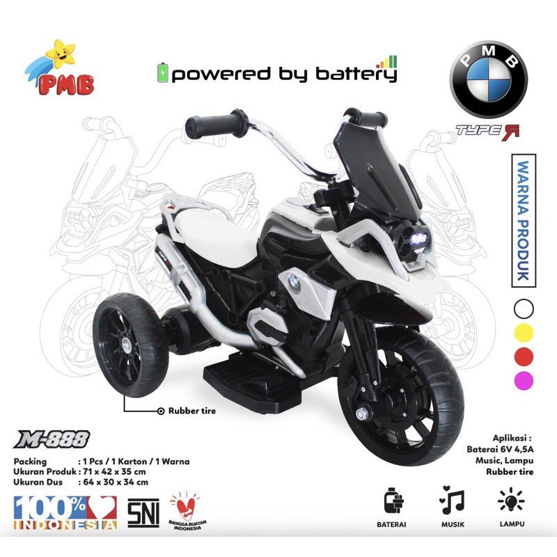 Sepeda Motor Aki Anak PMB MOTOR TYPE 888-A (GOWES) 888 (AKI Baterai) Mainan Anak Tricycle M888 Murah