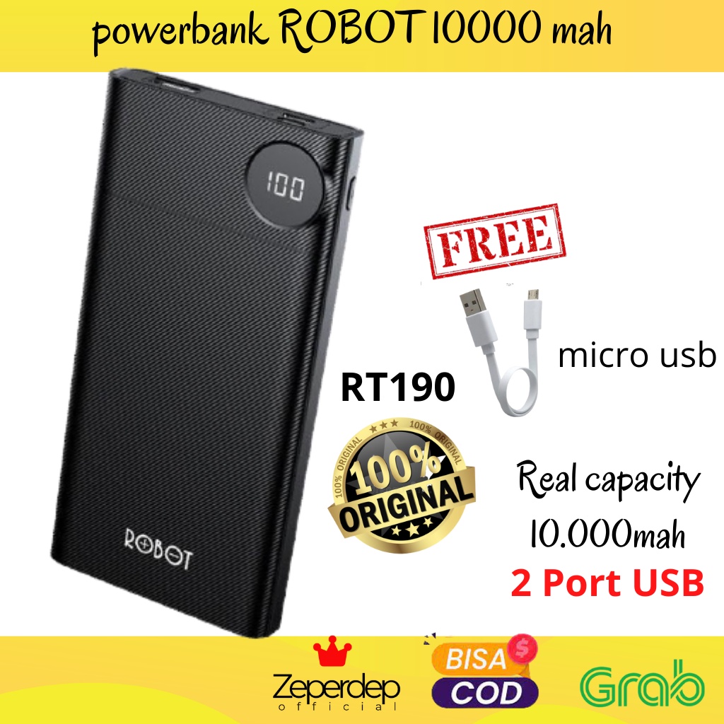 powerbank ROBOT 10000 mah awet tahan lama fast charging  usb powerbang power pawer bang beng bank HP