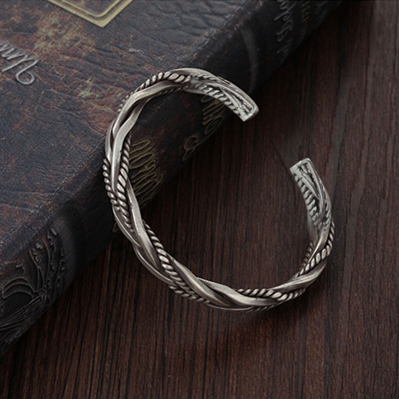 Gelang Tangan Terbuka Lapis Silver Handmade Gaya Punk Retro Untuk Wanita