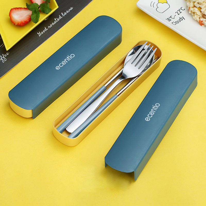 ecentio sendok makan 3pcs set stainless steel dengan kotak berbahan alat makan set sumpit sendok grapu set spoon fork set portable travel cutlery set