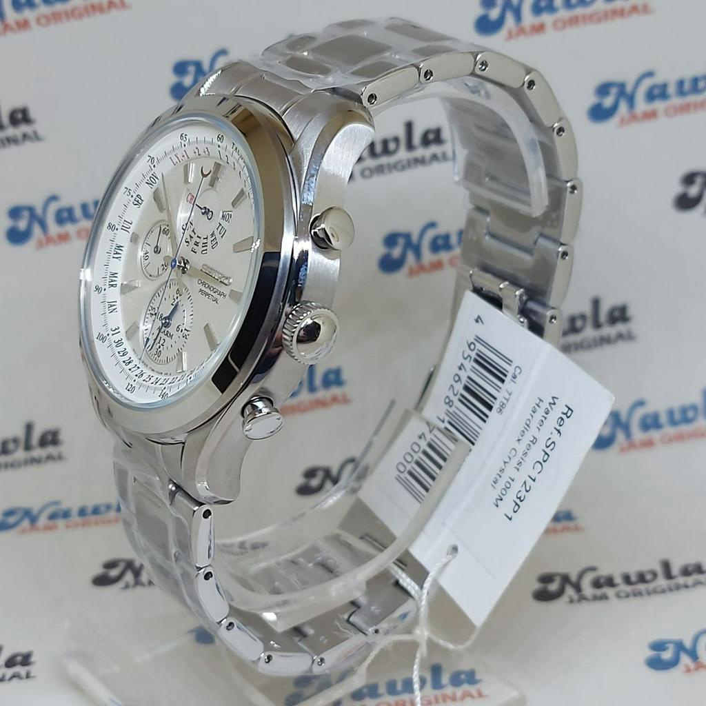 Seiko Quartz SPC123P1 Perpetual Chrono White - Jam Tangan Pria SPC123