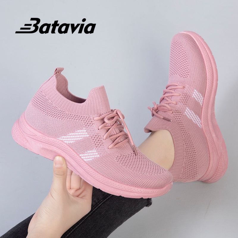Batavia Sepatu wanita sneakers impor premium perempuan terbaru rajut adem antislip antiaus  olahraga Batavia Fashion Sepatu A137A138-A138 pink