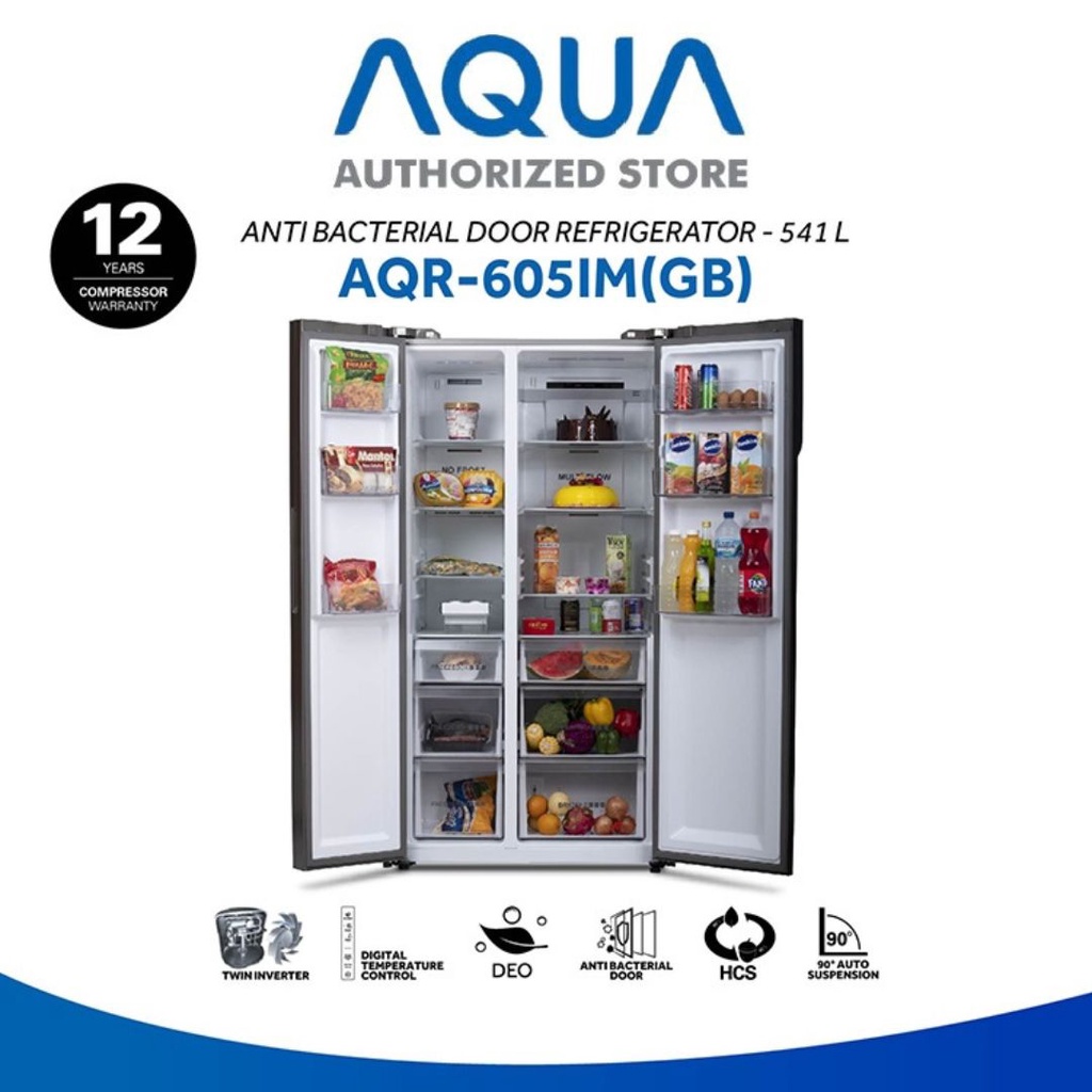 AQUA JAPAN AQR-605IM(GB) Kulkas Multidoor Inverter Side by Side 541 Liter