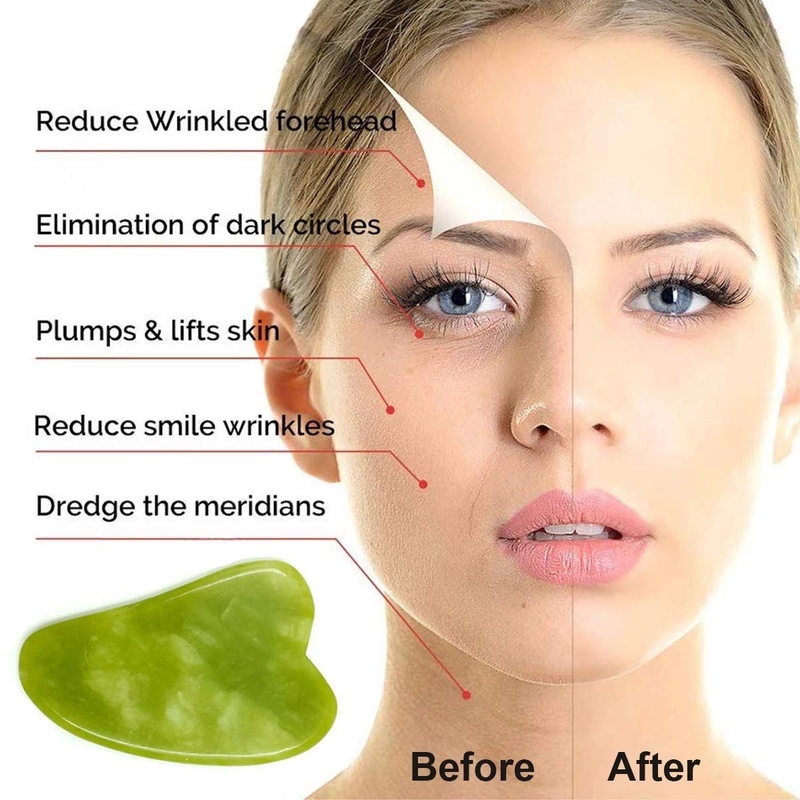 [Natural Green Jade Stone Gua Sha Massage Tools For Scraping Facial and Body Skin Massage] [Personal Health Care Tools]