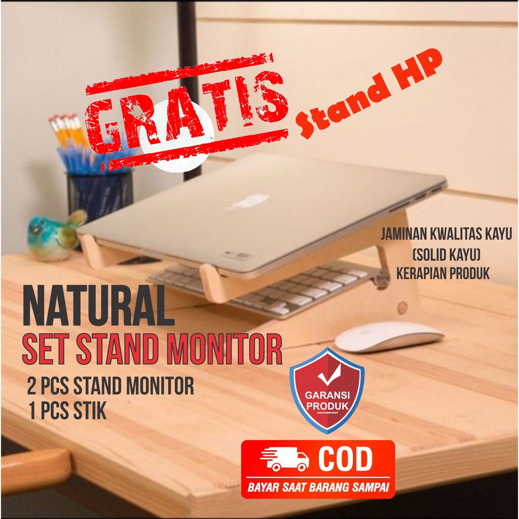 STAND PORTABLE KAYU PENYANGGA / TATAKAN lAPTOP NOTEBOOK LIPAT MURAH / MEJA LAPTOP Stand Laptop Stik Kayu Meja Stand Monitor Portable Unik Kayu Pinus Teksture Bersih Rapi kwalitas premium