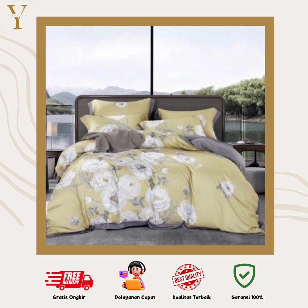 Sprei Sutra Organik Motif Bunga Kuning | FREE ANTIGESER