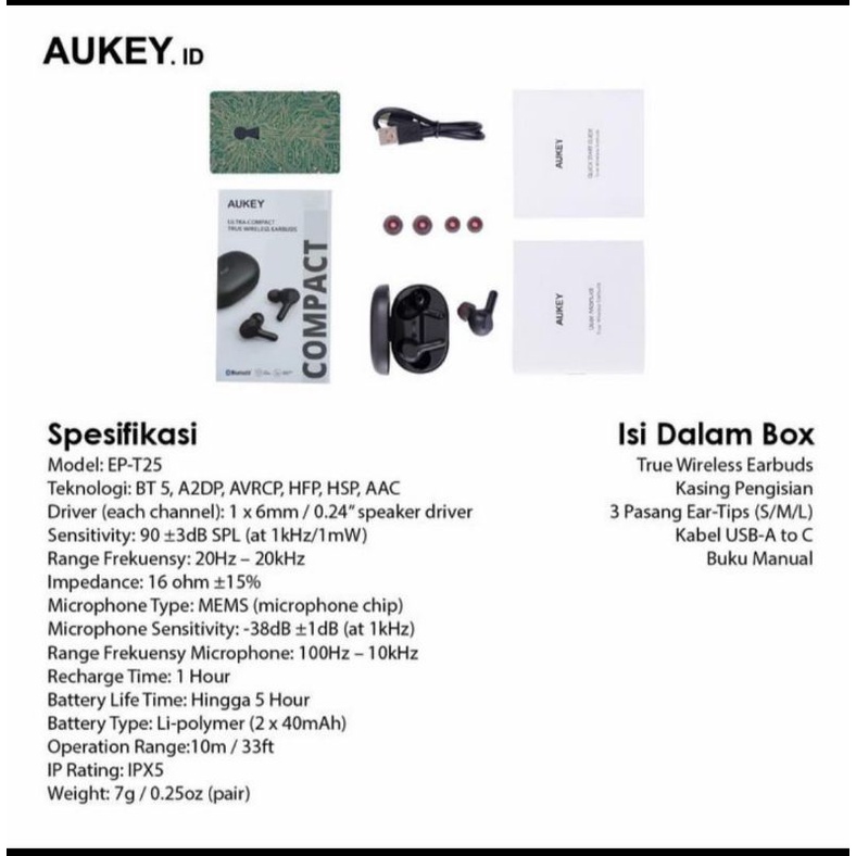 earbuds bluetooth Aukey EP-T25 High Fidelity Audio Earphone headset bluetooth