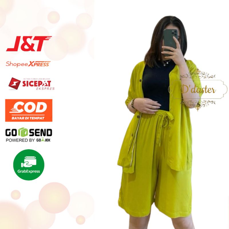 One set Pendek Full Kancing Rayon Polos Busui Belt Pinggang Pajamas Piyama Pendek Pakaian Tidur