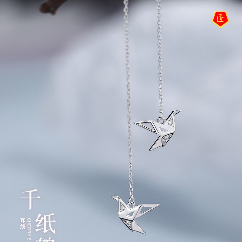 [Ready Stock]Rhinestone Paper Crane Shape Long Elegant Earrings