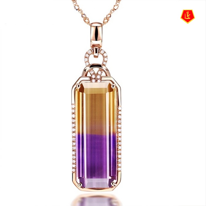 [Ready Stock]European and American Colored Gemstone Pendant Ametrine Necklace Women's Luxury Fashion