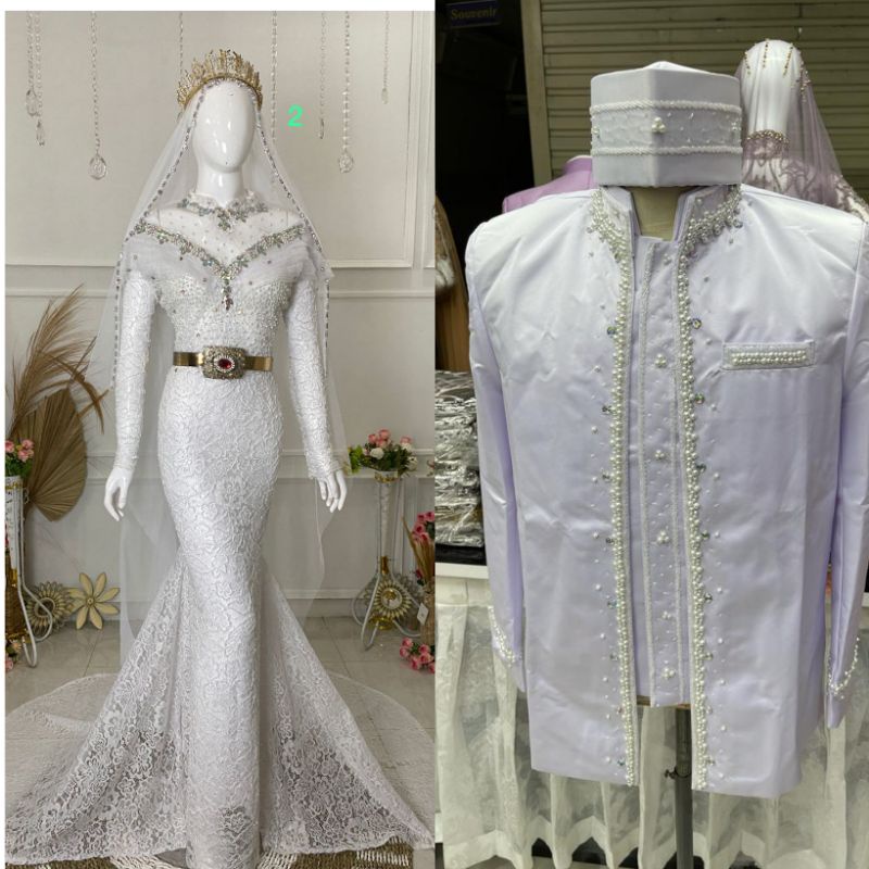 GAUN PENGANTIN COUPLE SLIM BEREKOR//GAUN WEDDING JUBAH// BESKAP PREMIUM