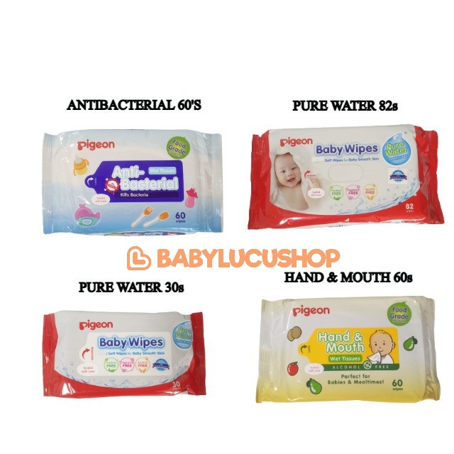 PIGEON WIPES Baby Hand &amp; Mouth Wipes Pigeon Wet Tissue 60s l Hand And Month Refill 60s l Wipes Pure Water 82s And 30s Pure water 82 Tissu Basah