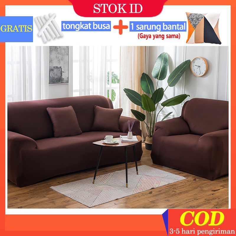 Coklat Tua Cover Sofa Sarung Sofa 1/2/3/4 Seater Sofa Cover Elastic Sarung bantal sofa Cushion Protector Covers